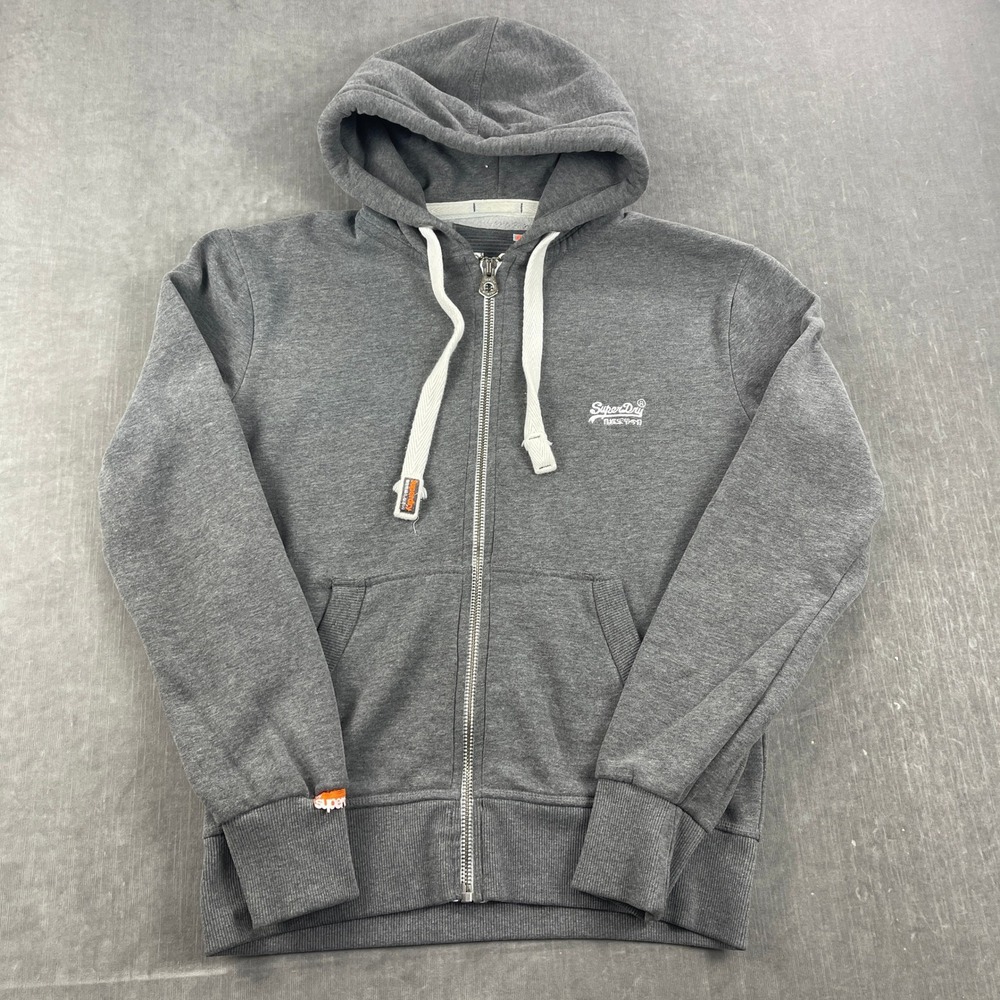 Superdry Men Medium Gray Zip Hoodie Orange Label MS2GA027F6 Embroidered Logo